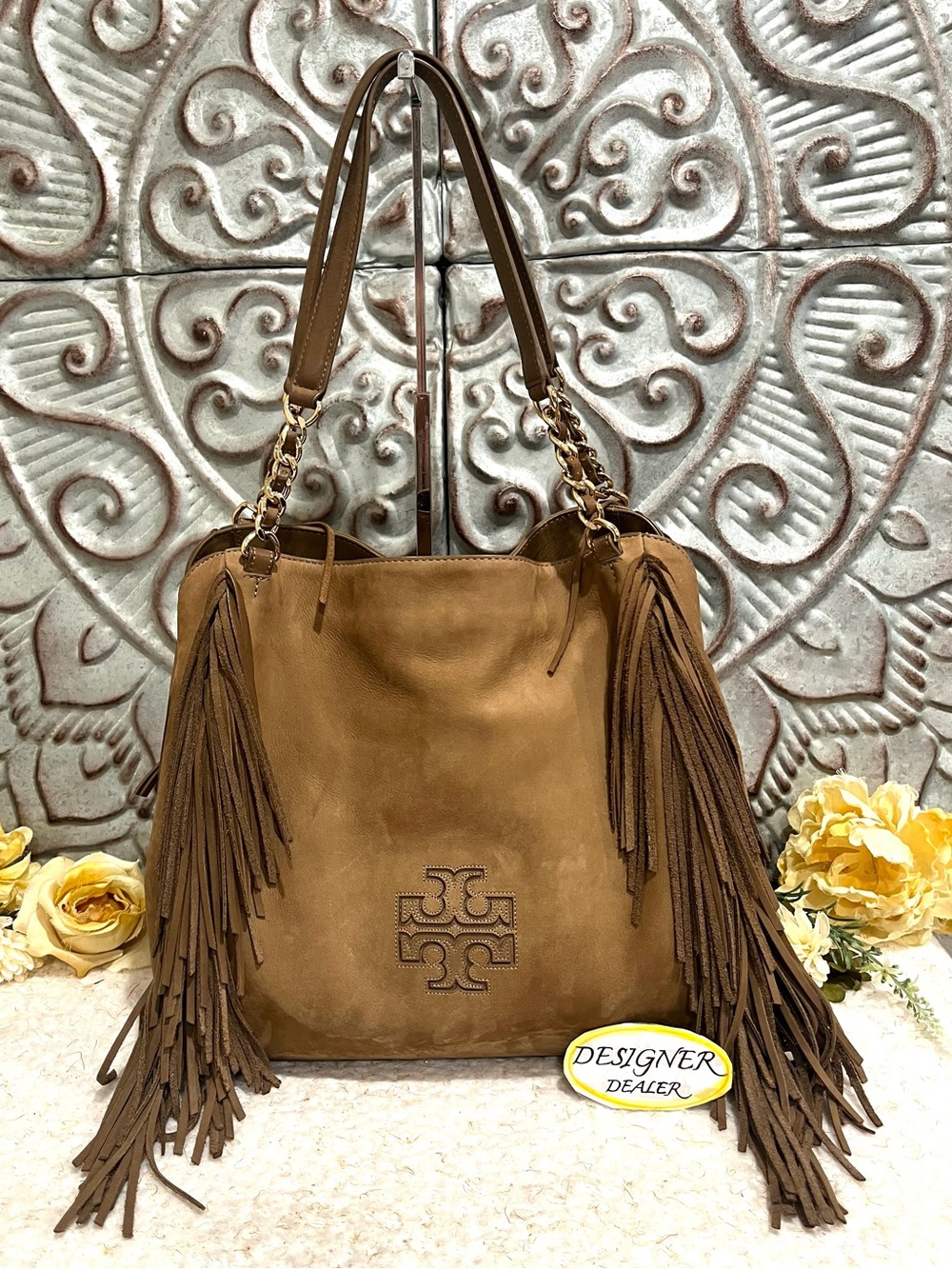 TORY BURCH Harper Suede Fringe Tote Shoulder Bag VGC!